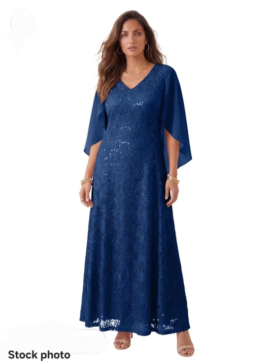 Roaman's Dresses & Skirts - Mother of Bride Formal Navy Lace Maxi Dress with Sheer Cape - Size 24